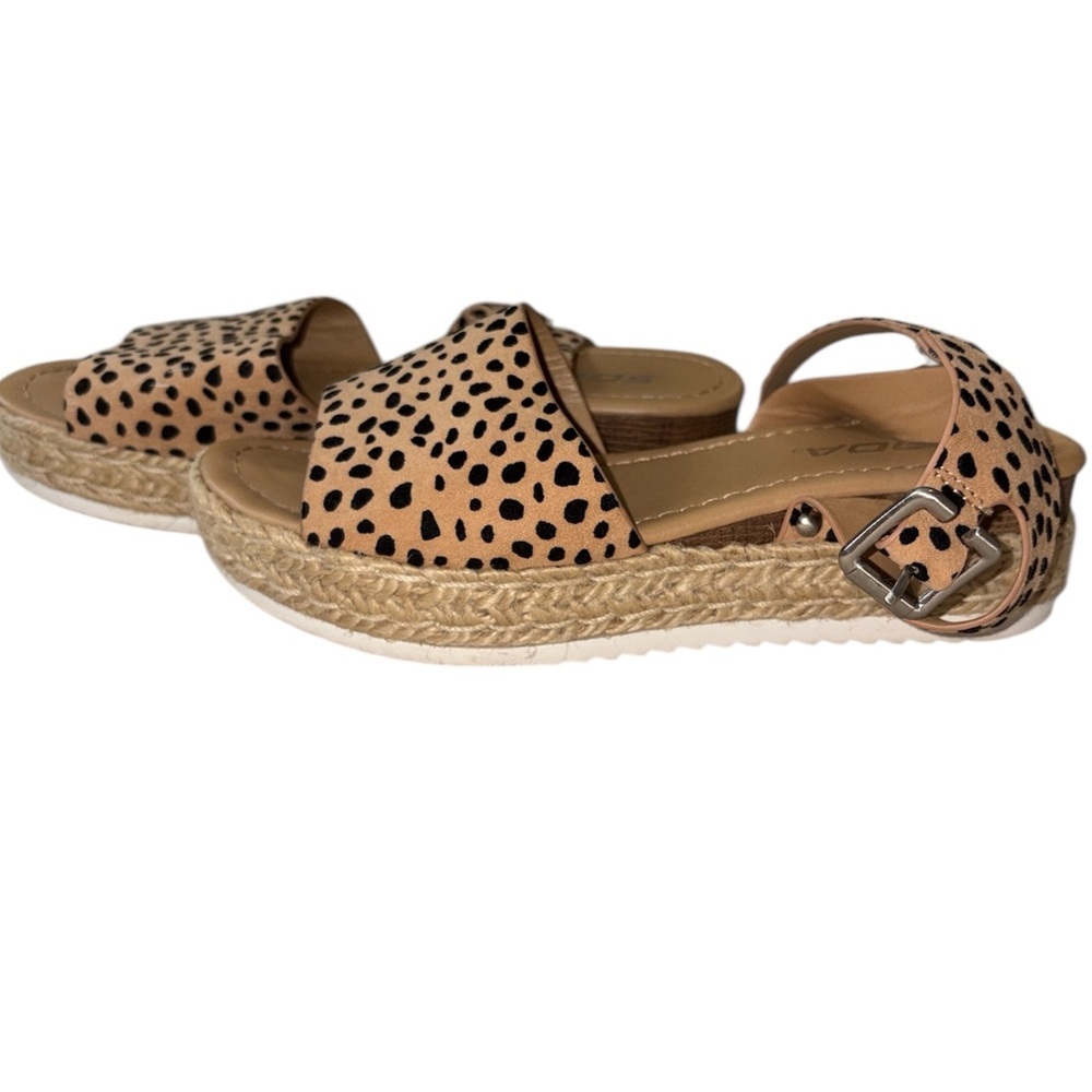 Soda Leopard Print Espadrille Platform Sandals Tan Black Animal Print